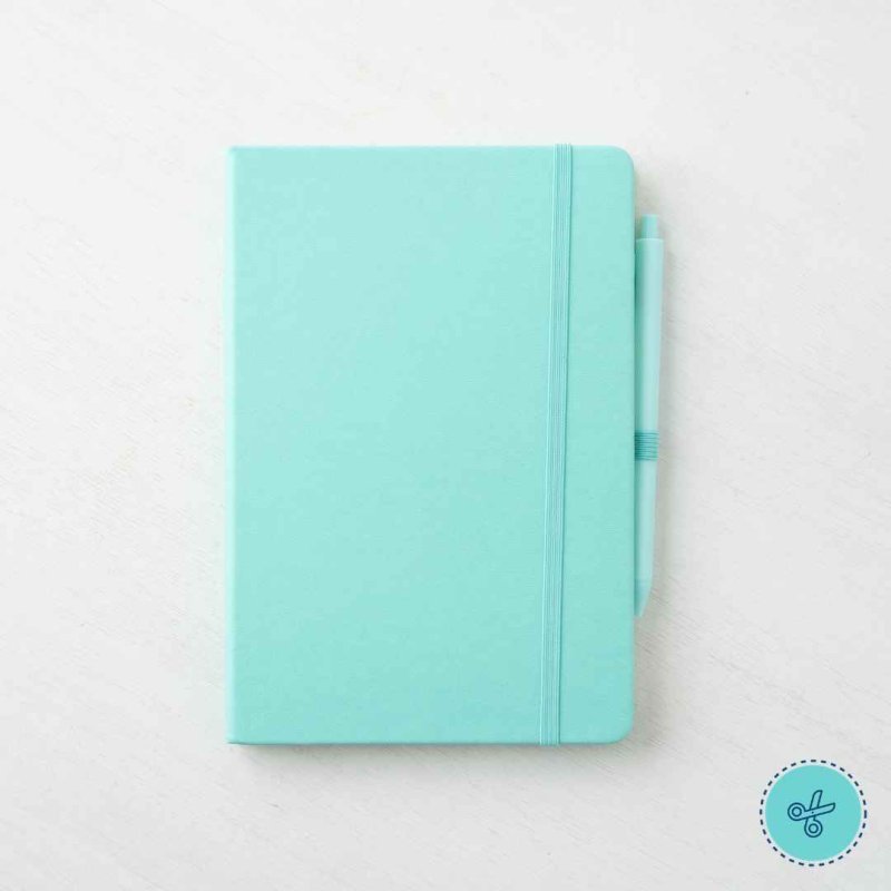 LIBRETA DE RAYAS AQUA Y BOLIGRAFO 8.5" X 5.5"