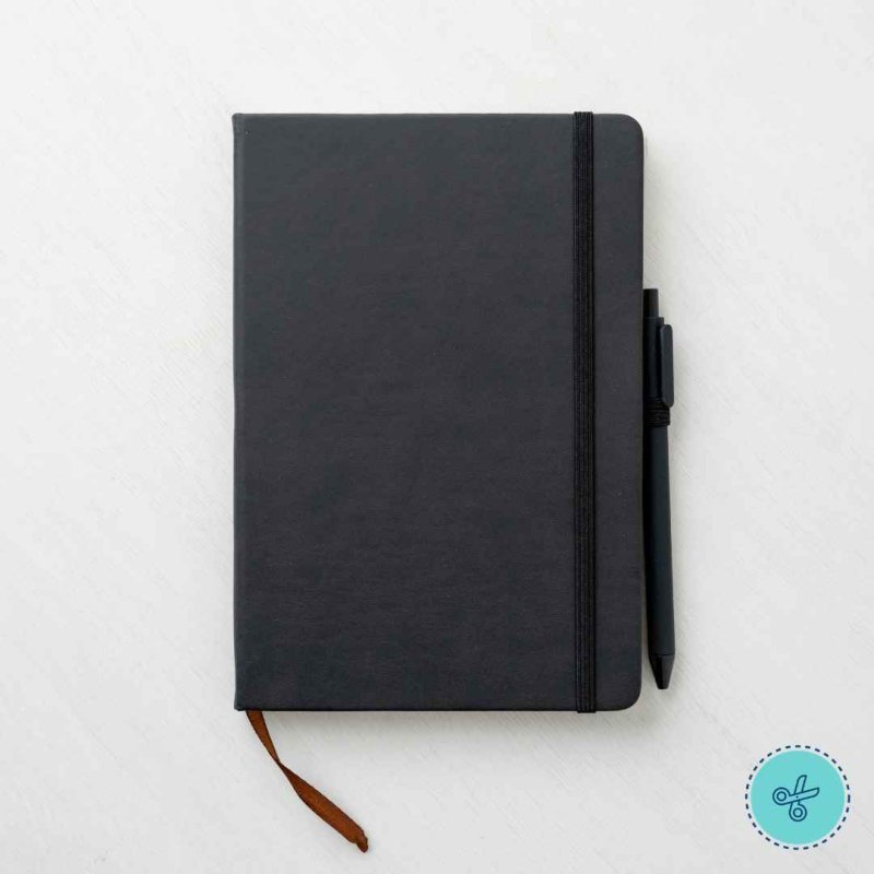 LIBRETA DE RAYAS NEGRO Y BOLIGRAFO 8.5" X 5.5"
