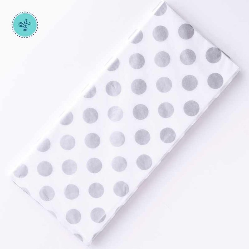 TISSUE BLANCO - BOLAS PLATEADAS, 10 pliegos, 20x26"