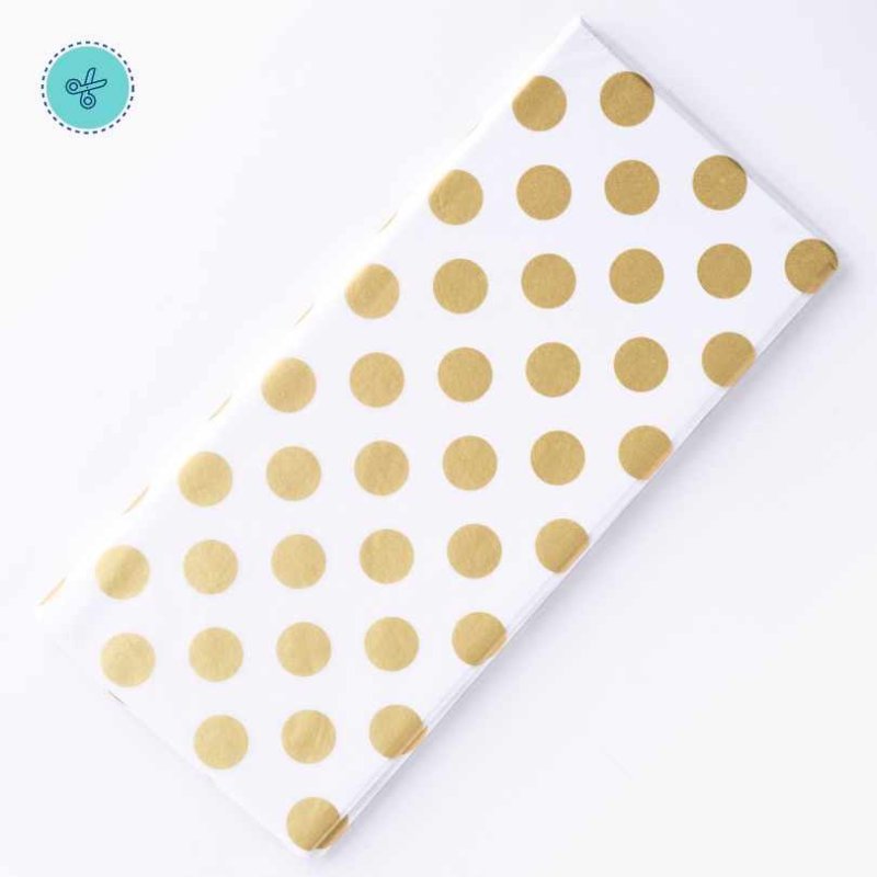 TISSUE BLANCO - BOLAS DORADAS, 10 pliegos, 20x26"