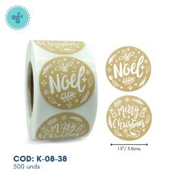 STICKERS CIRCULAR NOEL, K-08-38, 500 UND, 1.5"