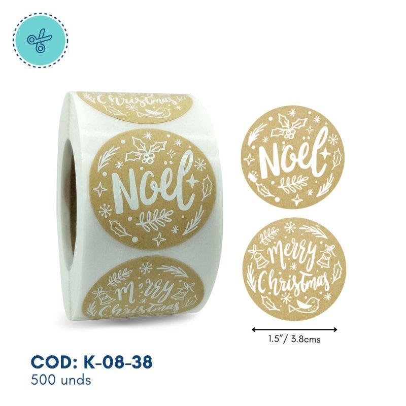 STICKERS CIRCULAR NOEL, K-08-38, 500 UND, 1.5"