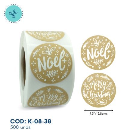 STICKERS CIRCULAR NOEL, K-08-38, 500 UND, 1.5"