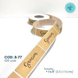 STICKERS PRECINTO KRAFT GRACIAS, B-77, 500 UND, 1X3"