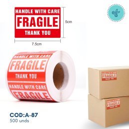 STICKERS FRAGIL, A-87, 500 UND, 2.9X1.9"