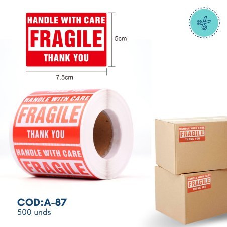 STICKERS FRAGIL, A-87, 500 UND, 2.9X1.9"