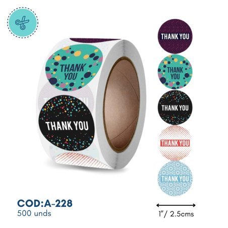 STICKERS AQUA THANK YOU, A-228, 500 UND, 1"