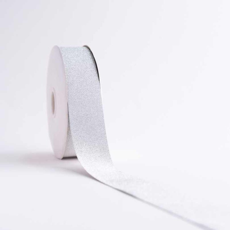 CINTA PAPEL ESCARCHADA PLATA 32mm (1 1/4") 50yd