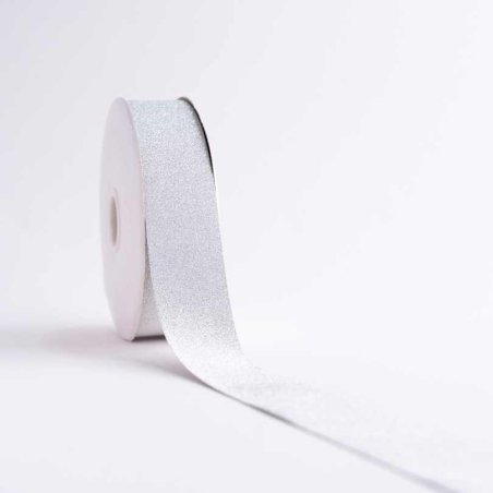 CINTA PAPEL ESCARCHADA PLATA 32mm (1 1/4") 50yd