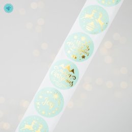 STICKERS NAVIDAD 1.5" FOIL DORADO - AQUA, C-41-38, 500UND