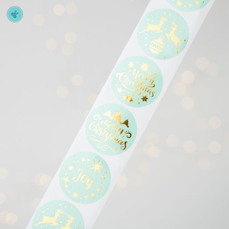 STICKERS NAVIDAD 1.5" FOIL DORADO - AQUA, C-41-38, 500UND
