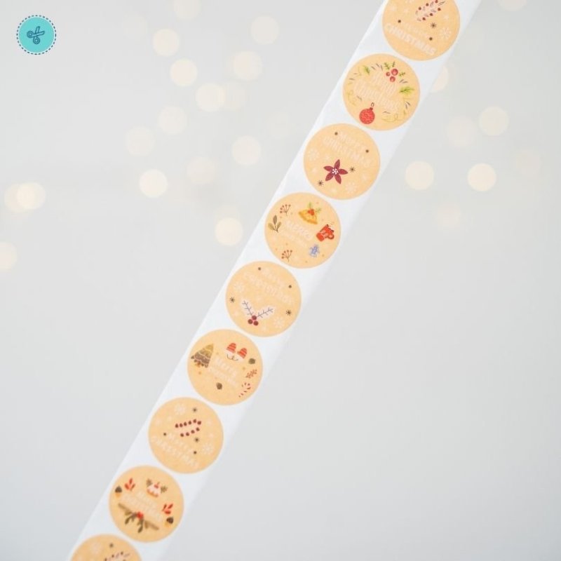 STICKERS NAVIDAD 1" KRAFT MERRY CHRISTMAST, B-61, 500UND