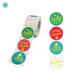 STICKERS NAVIDAD 1.5" FOIL DORADO - COLORES, C-42-38, 500UND