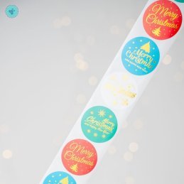 STICKERS NAVIDAD 1.5" FOIL DORADO - COLORES, C-42-38, 500UND