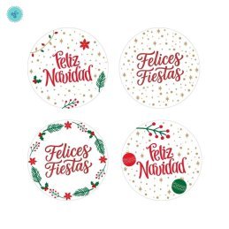 STICKERS NAVIDAD 1.5" FELICES FIESTAS 26, CR-4-NV001, 500UND