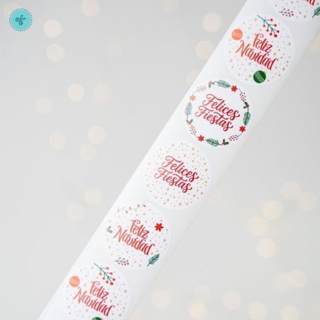 STICKERS NAVIDAD 1.5" FELICES FIESTAS 26, CR-4-NV001, 500UND