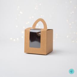 CAJA KRAFT CON ASA Y VENTANA 12X12X12cm - 12UND