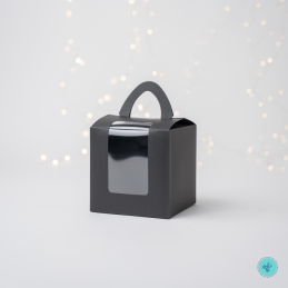 CAJA NEGRO CON ASA Y VENTANA 12X12X12cm - 12UND