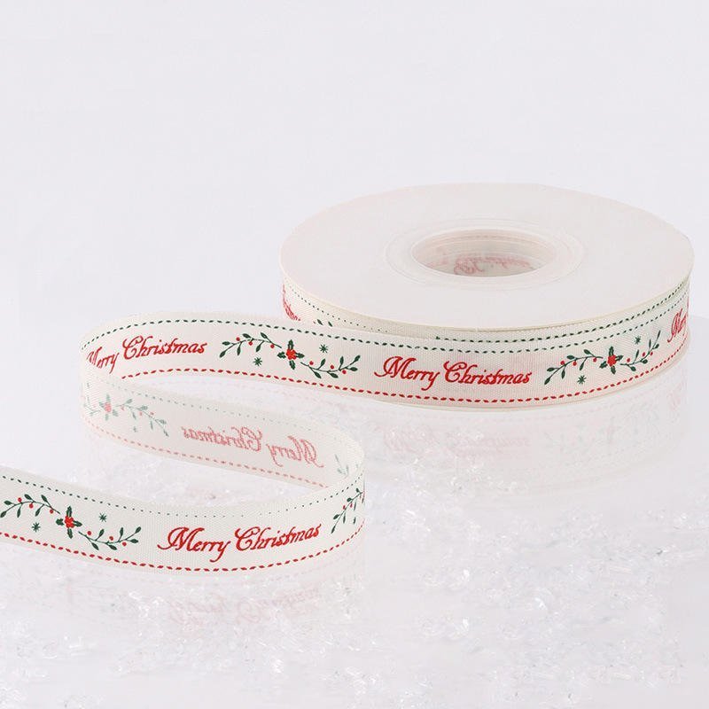 CINTA NAVIDAD GRO BLANCO MERRY HORIZONTAL 5/8" X 25YD