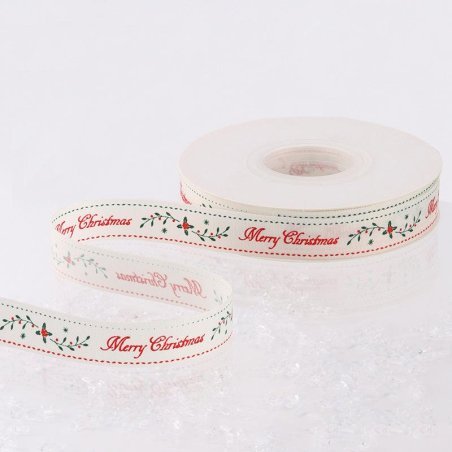 CINTA NAVIDAD GRO BLANCO MERRY HORIZONTAL 5/8" X 25YD