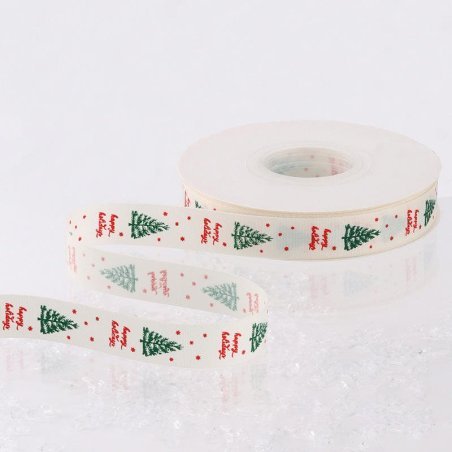 CINTA NAVIDAD GRO BLANCO PINO VERTICAL 5/8" X 25YD