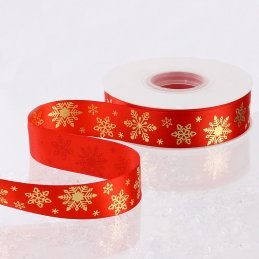 CINTA NAVIDAD SATIN ROJO COPOS DORADO 1" X 25YD