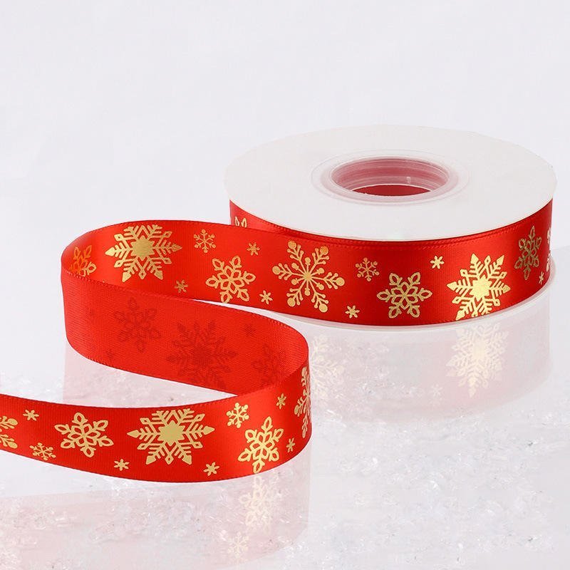 CINTA NAVIDAD SATIN ROJO COPOS DORADO 1" X 25YD