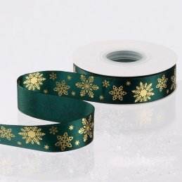 CINTA NAVIDAD SATIN VERDE COPOS DORADO 1" X 25YD