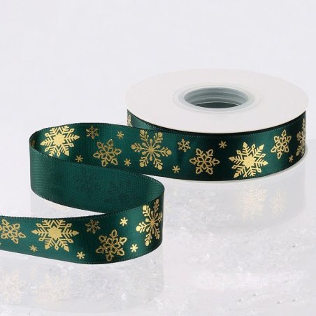 CINTA NAVIDAD SATIN VERDE COPOS DORADO 1" X 25YD