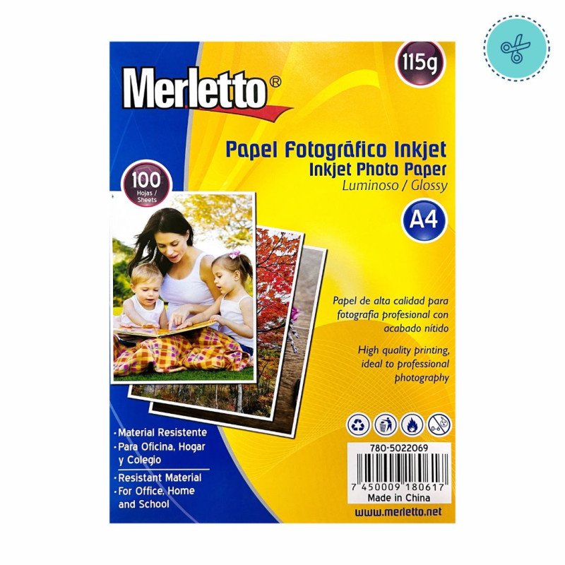 PAPEL FOTOGRAFICO MERLETTO 115g A4 - 100 HOJAS