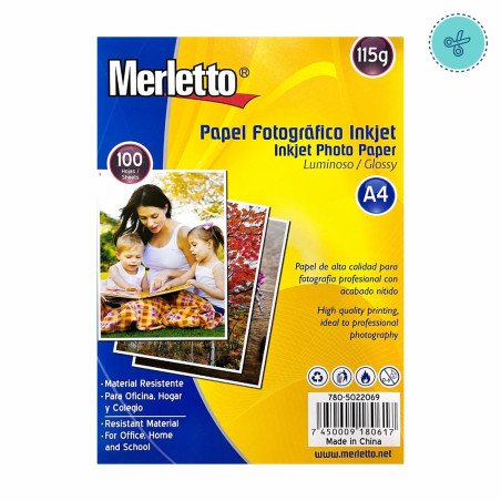 PAPEL FOTOGRAFICO MERLETTO 115g A4 - 100 HOJAS