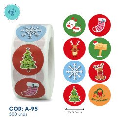STICKERS COLORES NAVIDAD, A-95, 500 UND, 1"