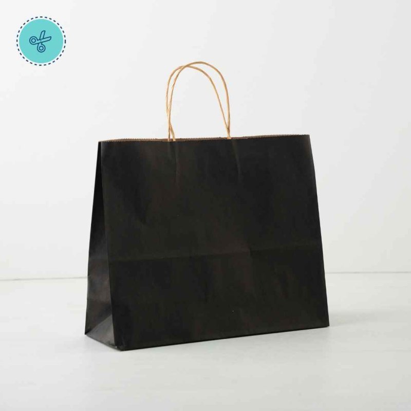 BOLSA PAPEL ASA NEGRO L HORIZONTAL 33X26X12CM (12UND)