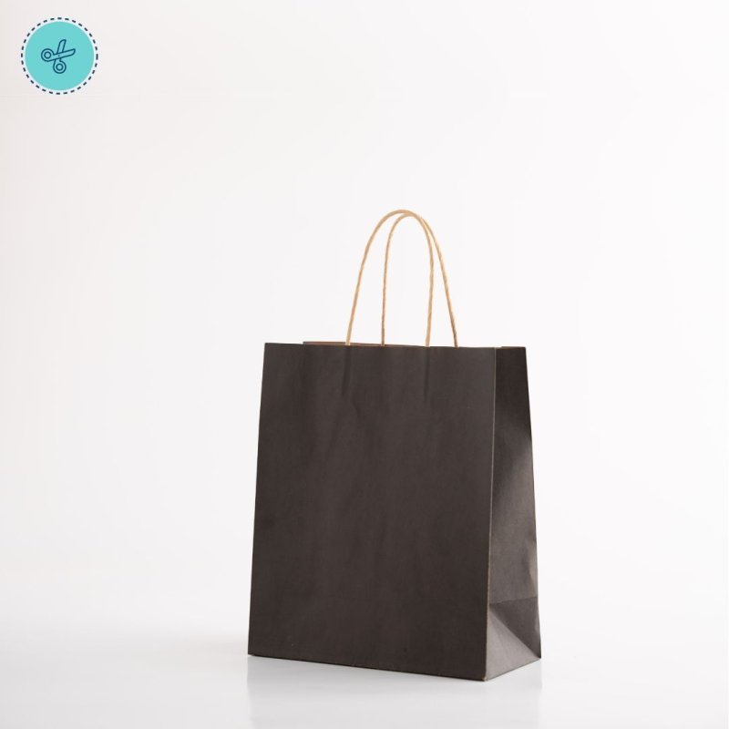 BOLSA PAPEL ASA NEGRO M VERTICAL 22X26X11CM (12UND)