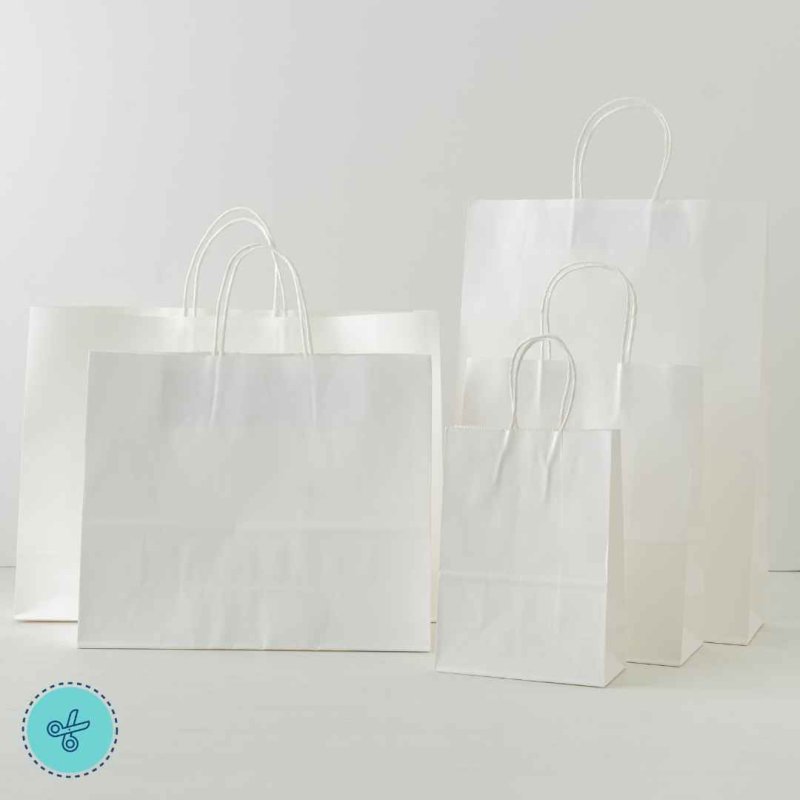 BOLSA PAPEL ASA BLANCO M VERTICAL 22X26X11CM (12UND)