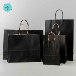 BOLSA PAPEL ASA NEGRO M VERTICAL 22X26X11CM (12UND)