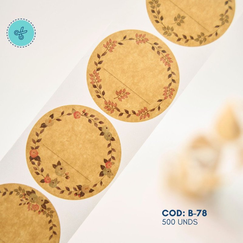 STICKERS KRAFT FLORES, B-78, 500 UND, 2"