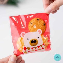 BOLSA CELOFAN DE NAVIDAD OSO 4x4" -10x10cm (100UND)