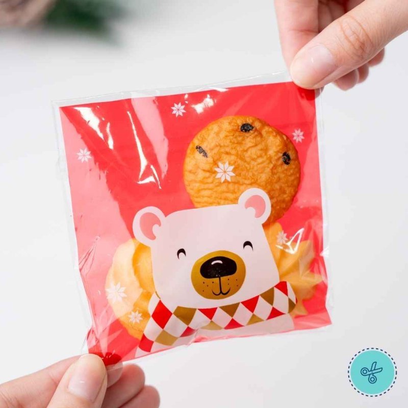 BOLSA CELOFAN DE NAVIDAD OSO 4x4" -10x10cm (100UND)