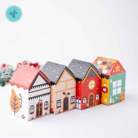 CAJITAS DE VILLA NAVIDENA 8.5X8.5X14CM (12UND)
