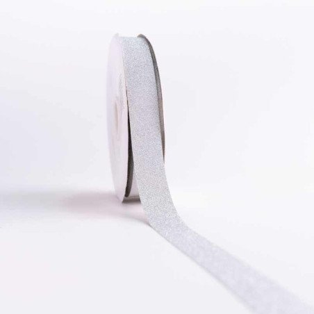 CINTA PAPEL ESCARCHADA PLATA 19mm (3/4") 50yd