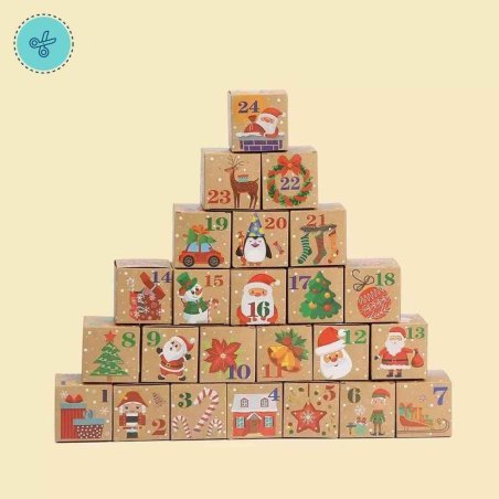 CALENDARIO DE ADVIENTO HOLIDAY KRAFT 7X7X7CM (24UND)