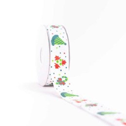 CINTA NAVIDAD GRO 1" BLANCO GORRO-BASTON 50YD NAV-742