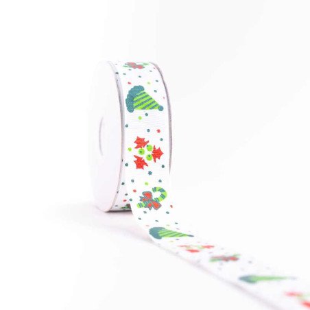 CINTA NAVIDAD GRO 1" BLANCO GORRO-BASTON 50YD NAV-742