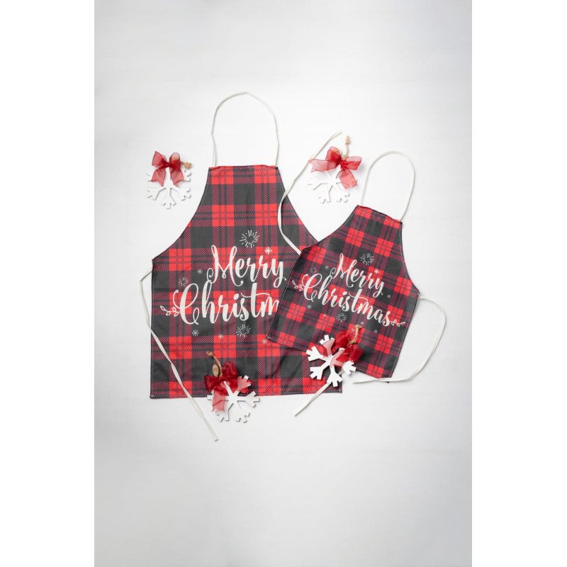 DELANTAL DE NAVIDAD CUADROS NEGRO Y ROJO ADULTO