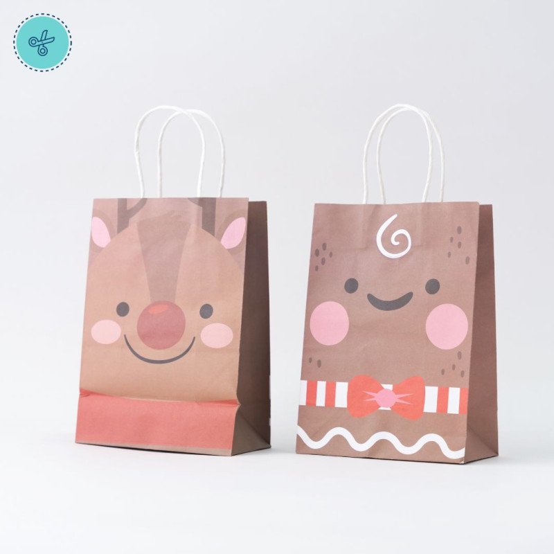 BOLSA ASA NAVIDAD 2 CARAS JENGIBRE-RENO 15X21X8CM (12UND)