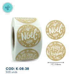STICKERS CIRCULAR NOEL, K-08-38, 500 UND, 1.5"