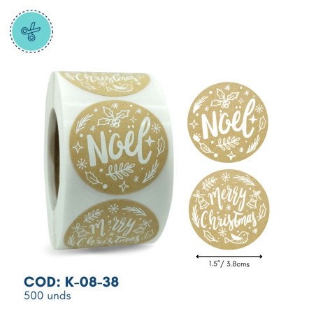STICKERS CIRCULAR NOEL, K-08-38, 500 UND, 1.5"