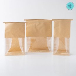 BOLSAS DE PAPEL KRAFT LAMINADO M, CON  VENTANA 50UND MASA