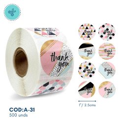 STICKERS CUTE THANK YOU, A-31, 500UND, 1"